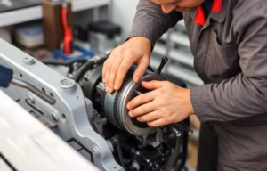 Man gently repairing the motor of a boat in explanation of the maintenance guide